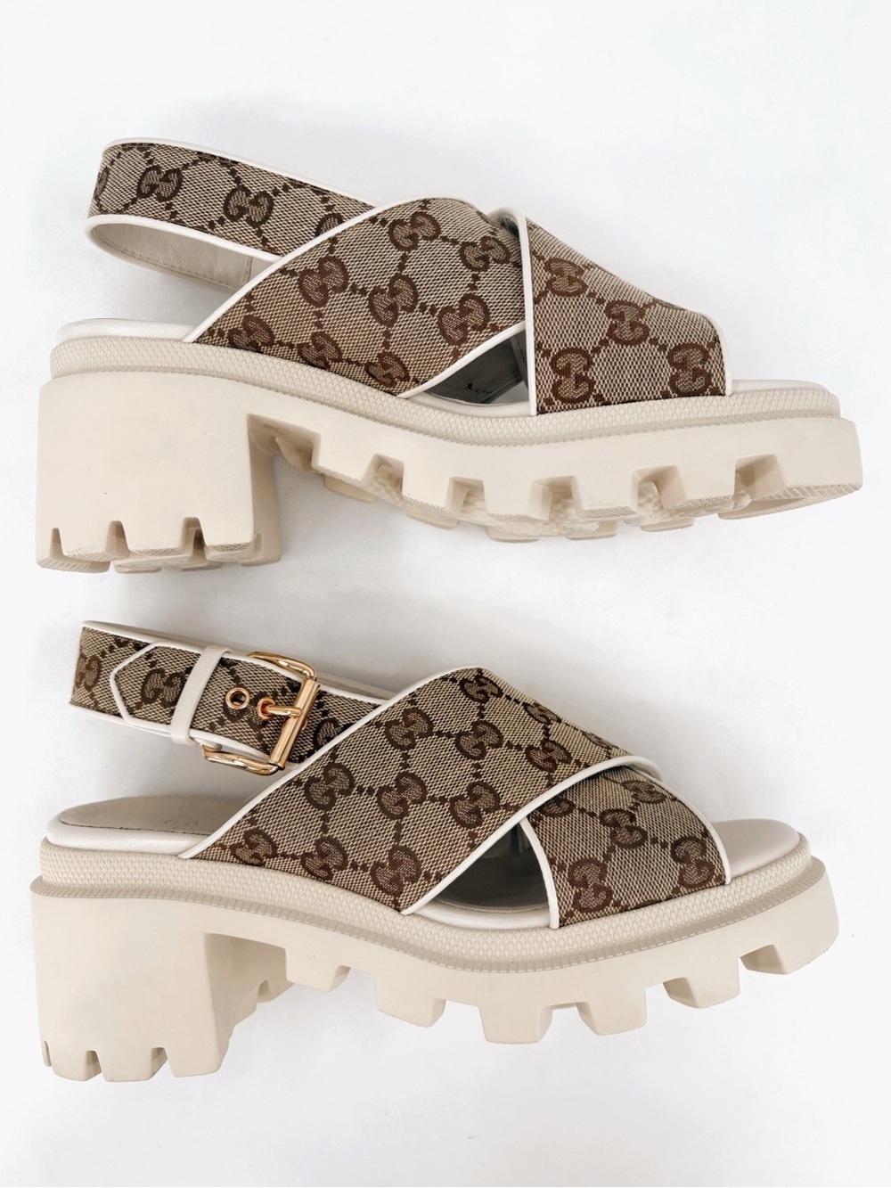 GUCCI GG Supreme Lug Sole Platform Crossover Sandals Cream 38 - Picture 8 of 16
